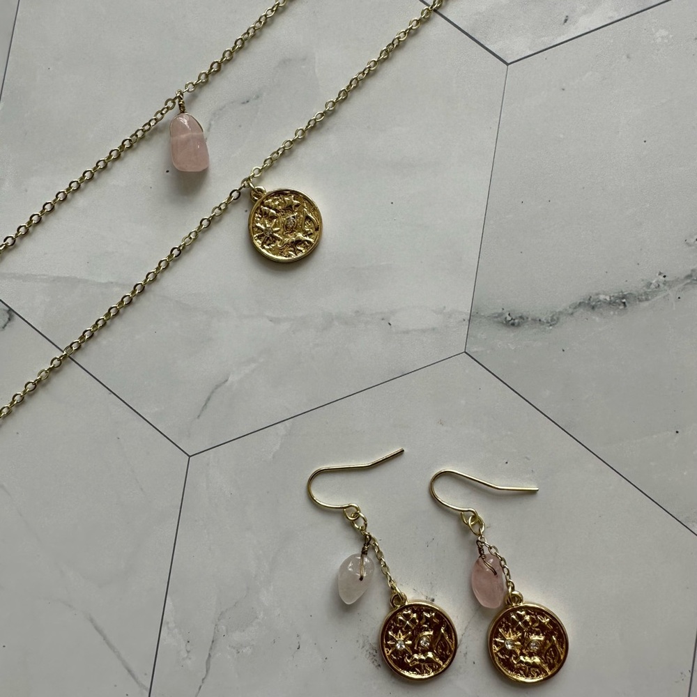 Rose Quartz Gemjewellerykxo Necklace & Earrings EOP Set